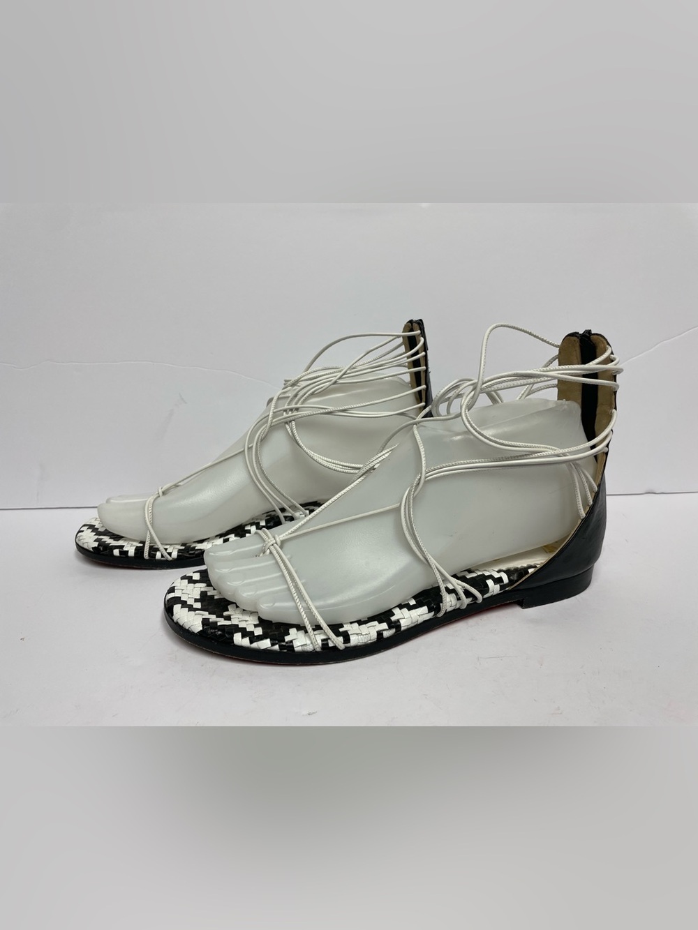 Christian Louboutin flat Strappy sandals Leather black white 37